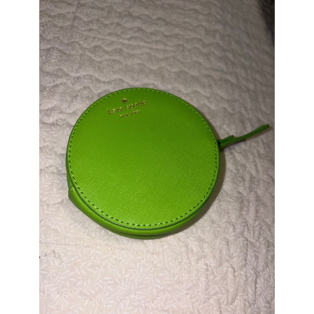 Kate Spade New York Watermelon Coin Purse Saffiano Leather Round Zip Pouch Green - Picture 3 of 7